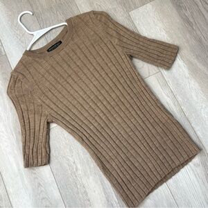 Banana Republic Sweater merino wool ribbed crew short sleeve womens Tan (small)